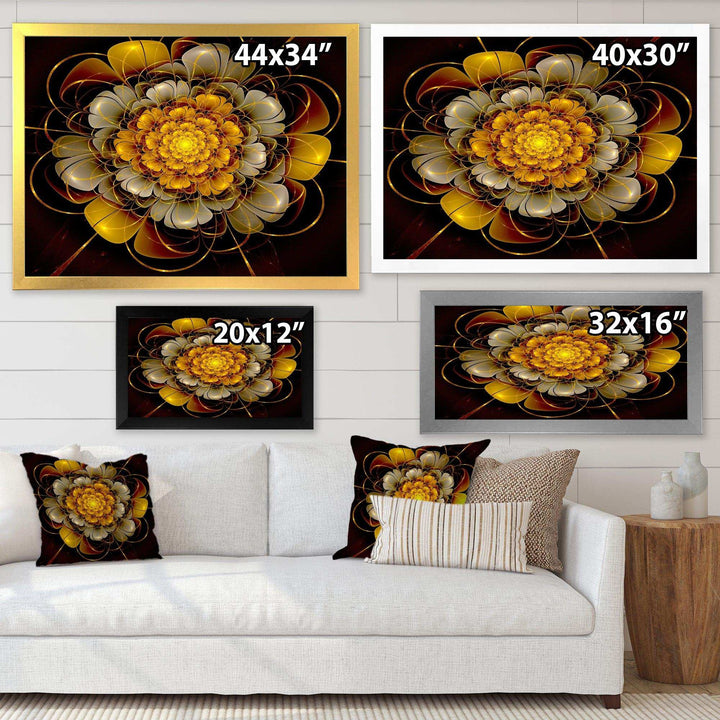 Dark Gold Fractal Flower - Modern Living Room Wall Decor