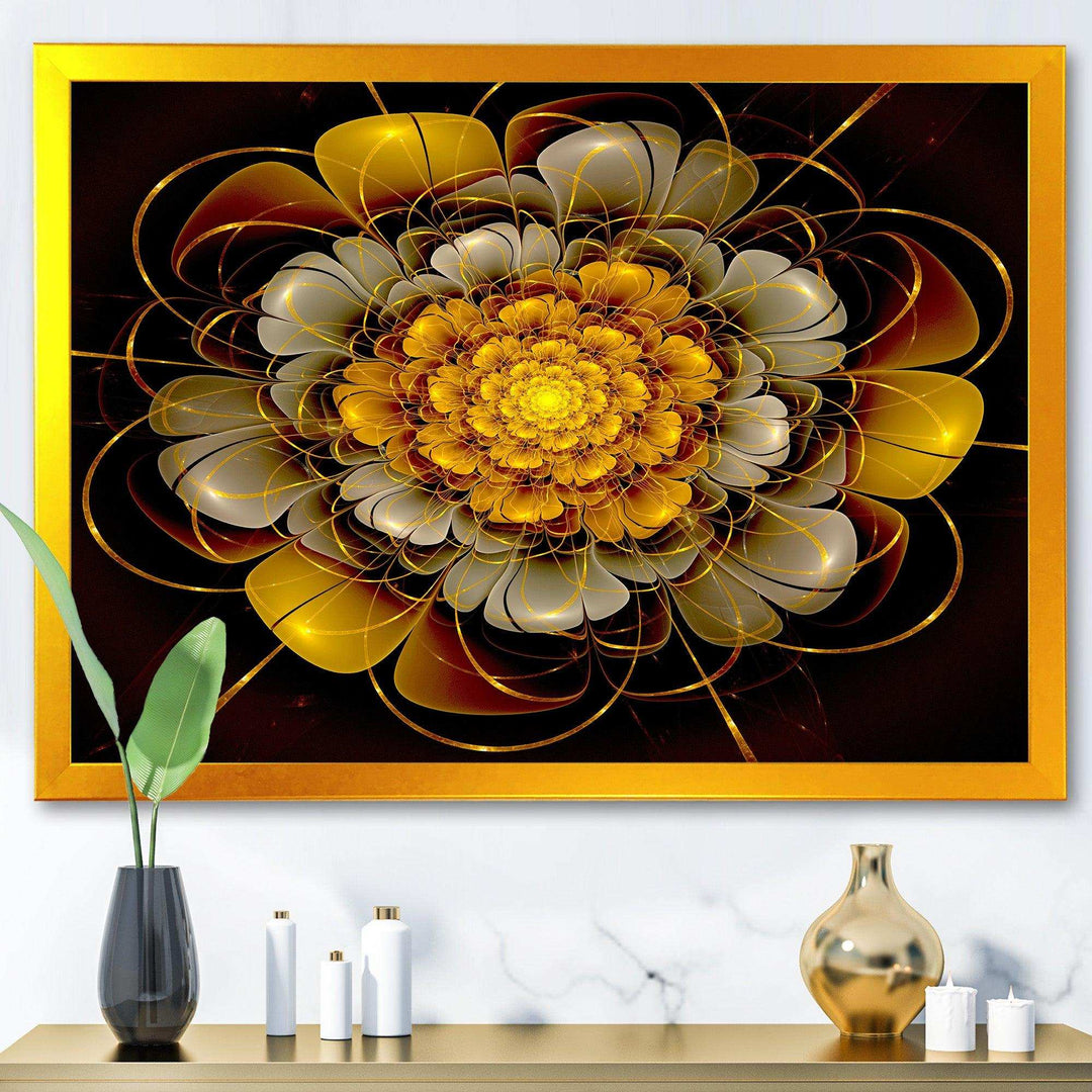 Dark Gold Fractal Flower - Modern Living Room Wall Decor