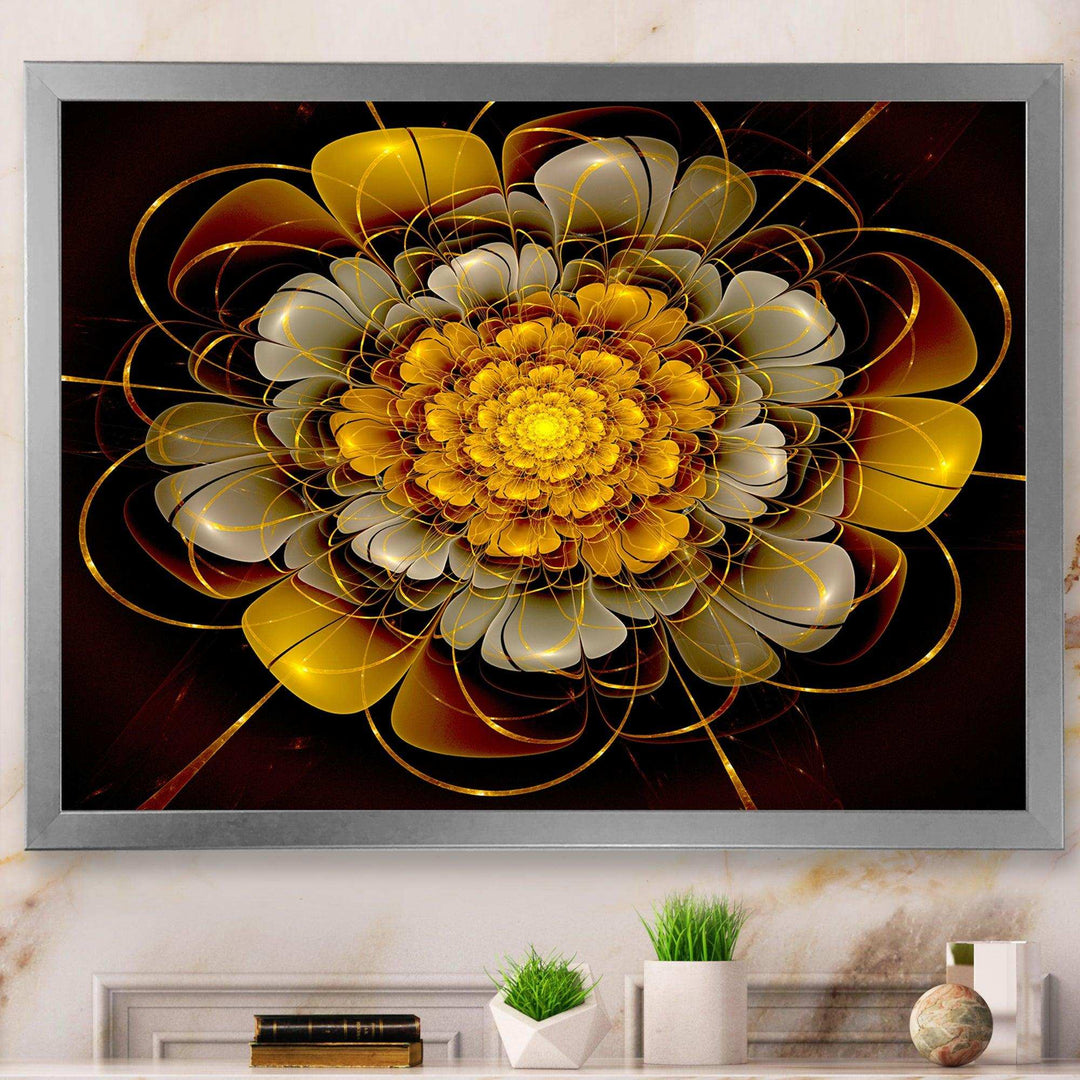 Dark Gold Fractal Flower - Modern Living Room Wall Decor