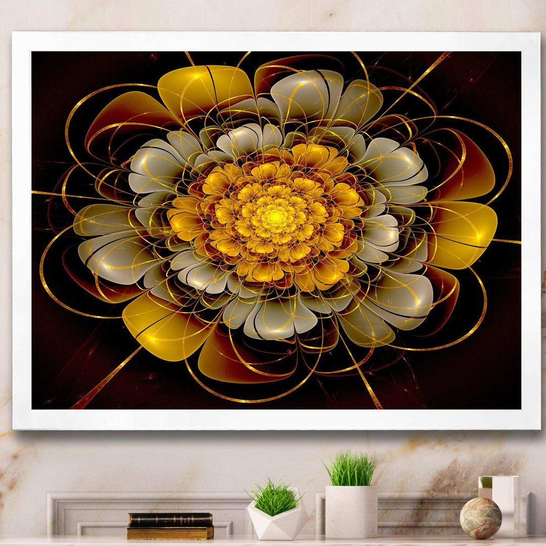 Dark Gold Fractal Flower - Modern Living Room Wall Decor