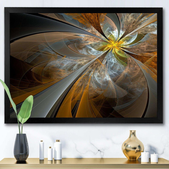Symmetrical Yellow Fractal Flower - Modern Living Room Wall Decor