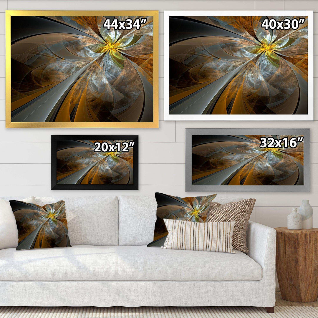 Symmetrical Yellow Fractal Flower - Modern Living Room Wall Decor