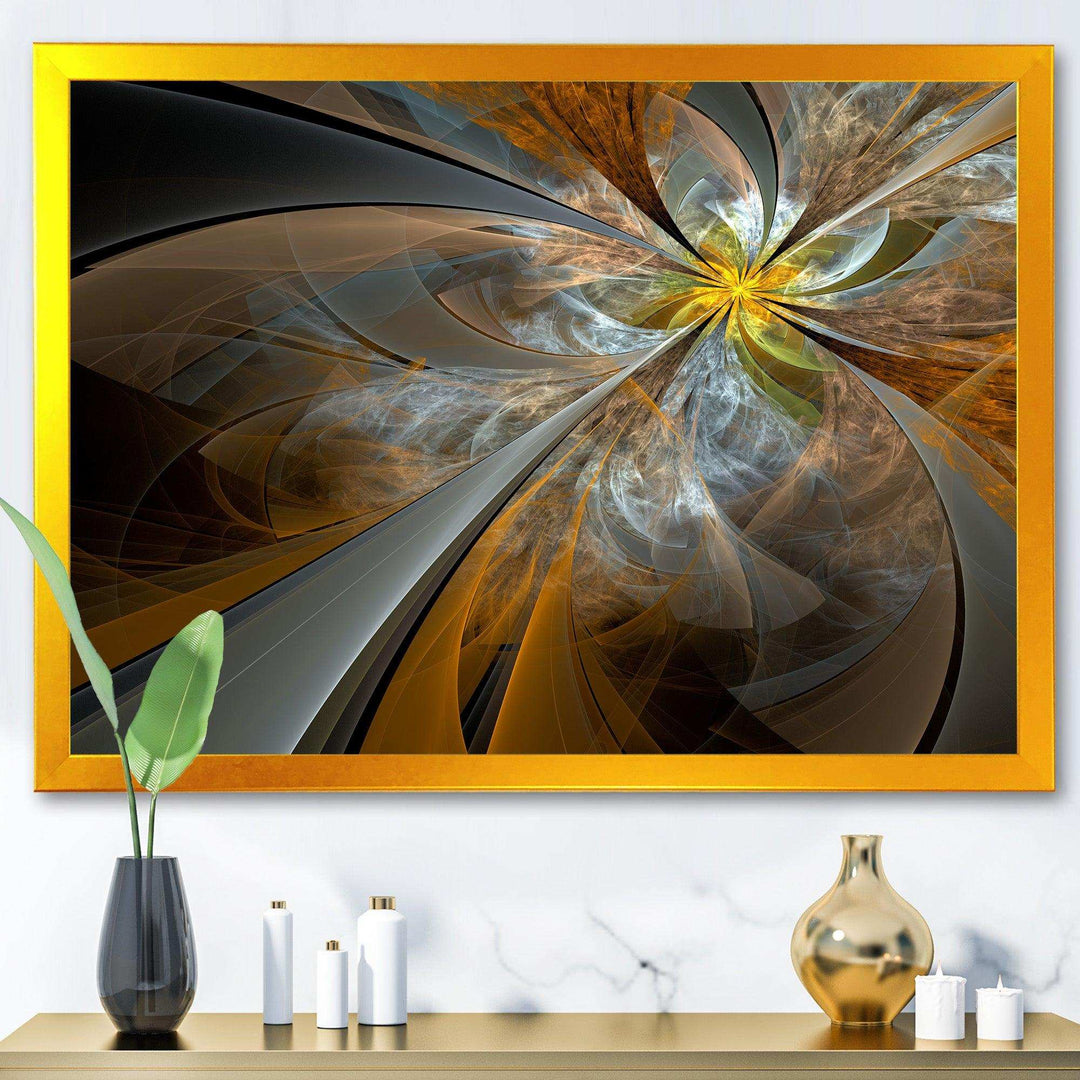 Symmetrical Yellow Fractal Flower - Modern Living Room Wall Decor