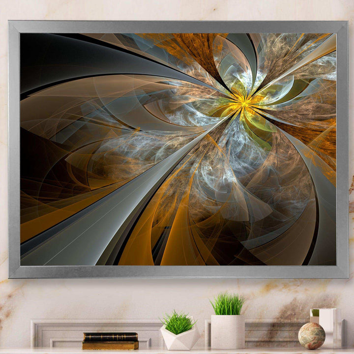 Symmetrical Yellow Fractal Flower - Modern Living Room Wall Decor