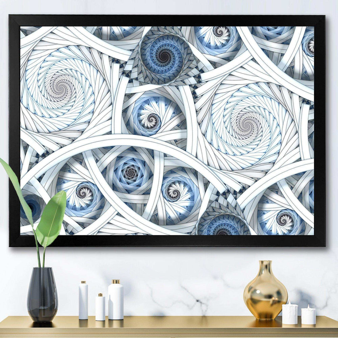 White Spiral with Blue Fractal Art - Modern Living Room Wall Decor