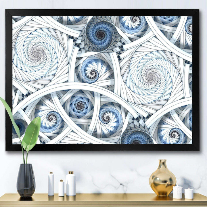 White Spiral with Blue Fractal Art - Modern Living Room Wall Decor
