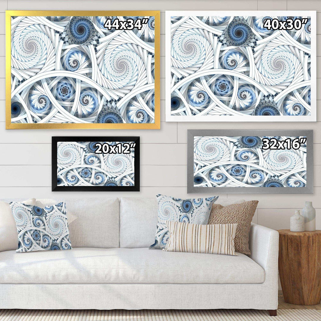 White Spiral with Blue Fractal Art - Modern Living Room Wall Decor