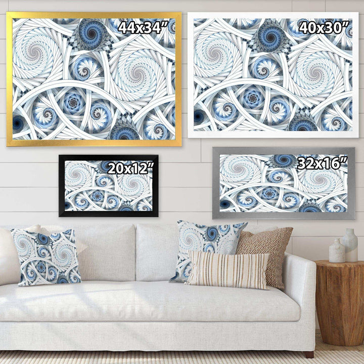 White Spiral with Blue Fractal Art - Modern Living Room Wall Decor