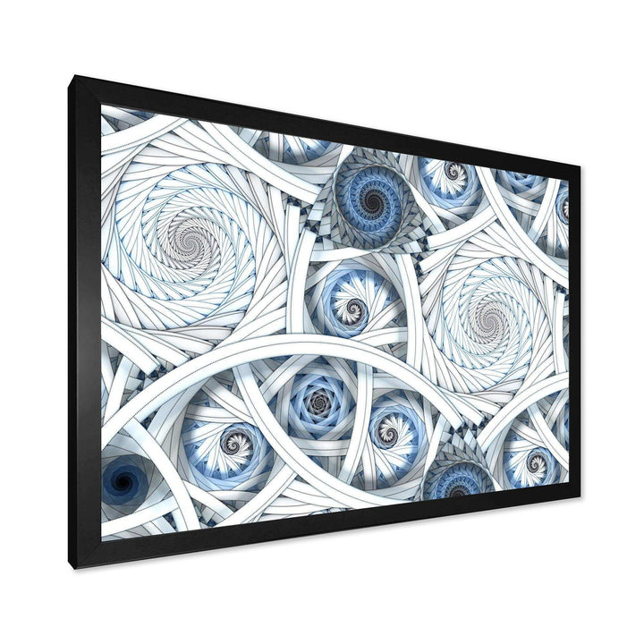 White Spiral with Blue Fractal Art - Modern Living Room Wall Decor