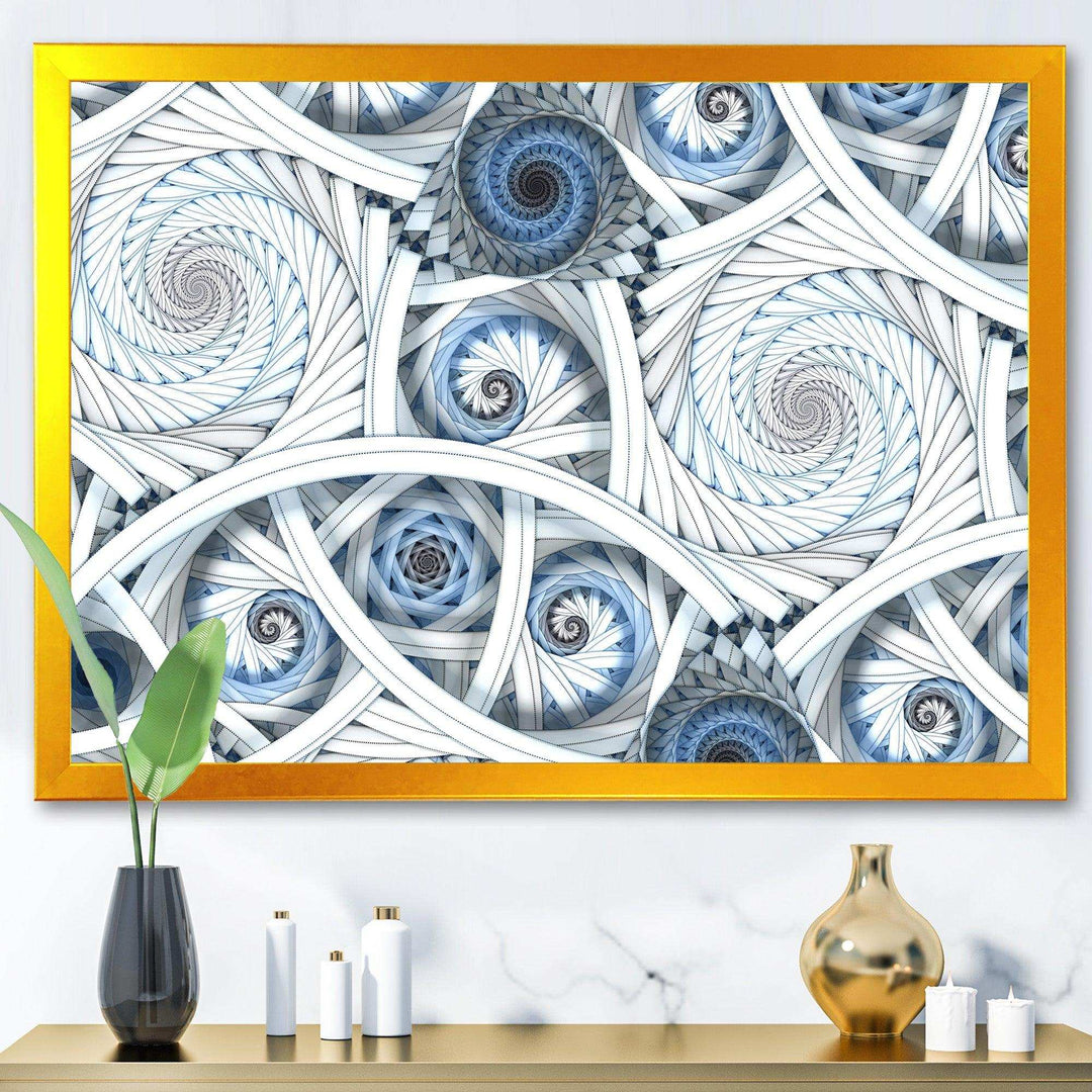 White Spiral with Blue Fractal Art - Modern Living Room Wall Decor