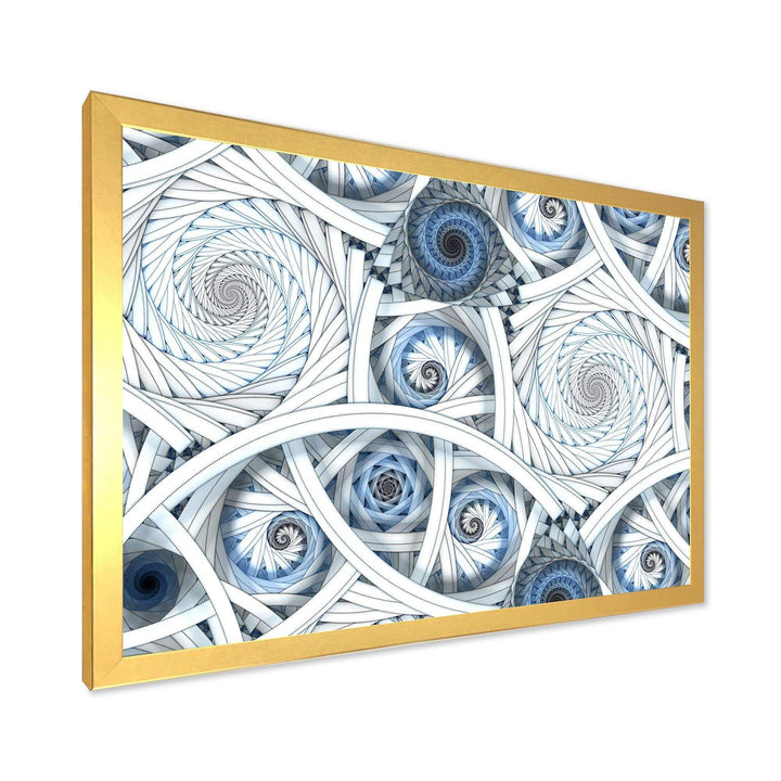 White Spiral with Blue Fractal Art - Modern Living Room Wall Decor