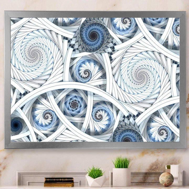 White Spiral with Blue Fractal Art - Modern Living Room Wall Decor