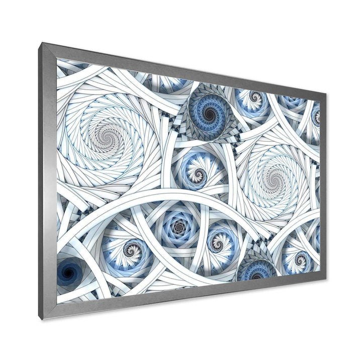 White Spiral with Blue Fractal Art - Modern Living Room Wall Decor