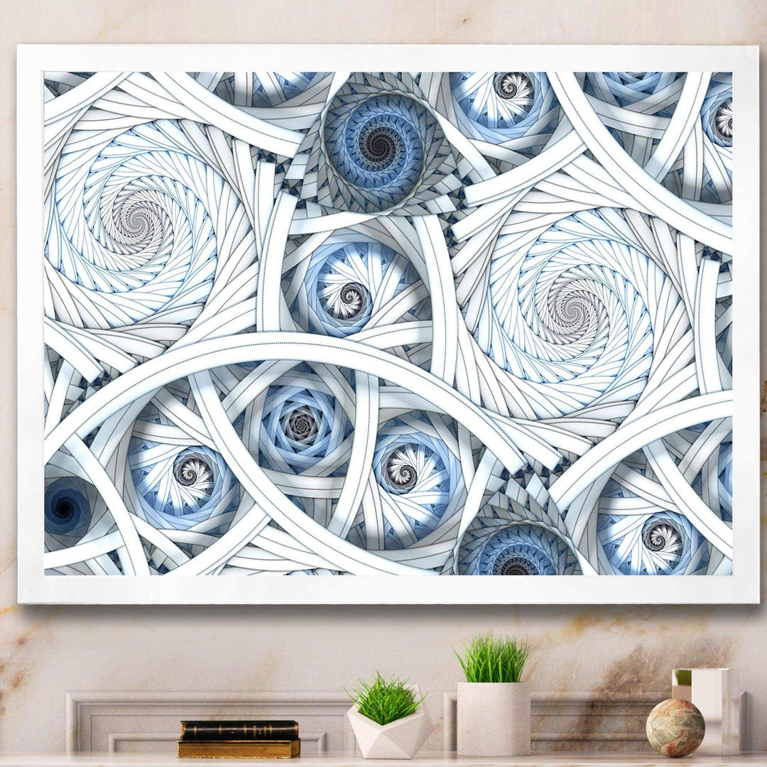 White Spiral with Blue Fractal Art - Modern Living Room Wall Decor
