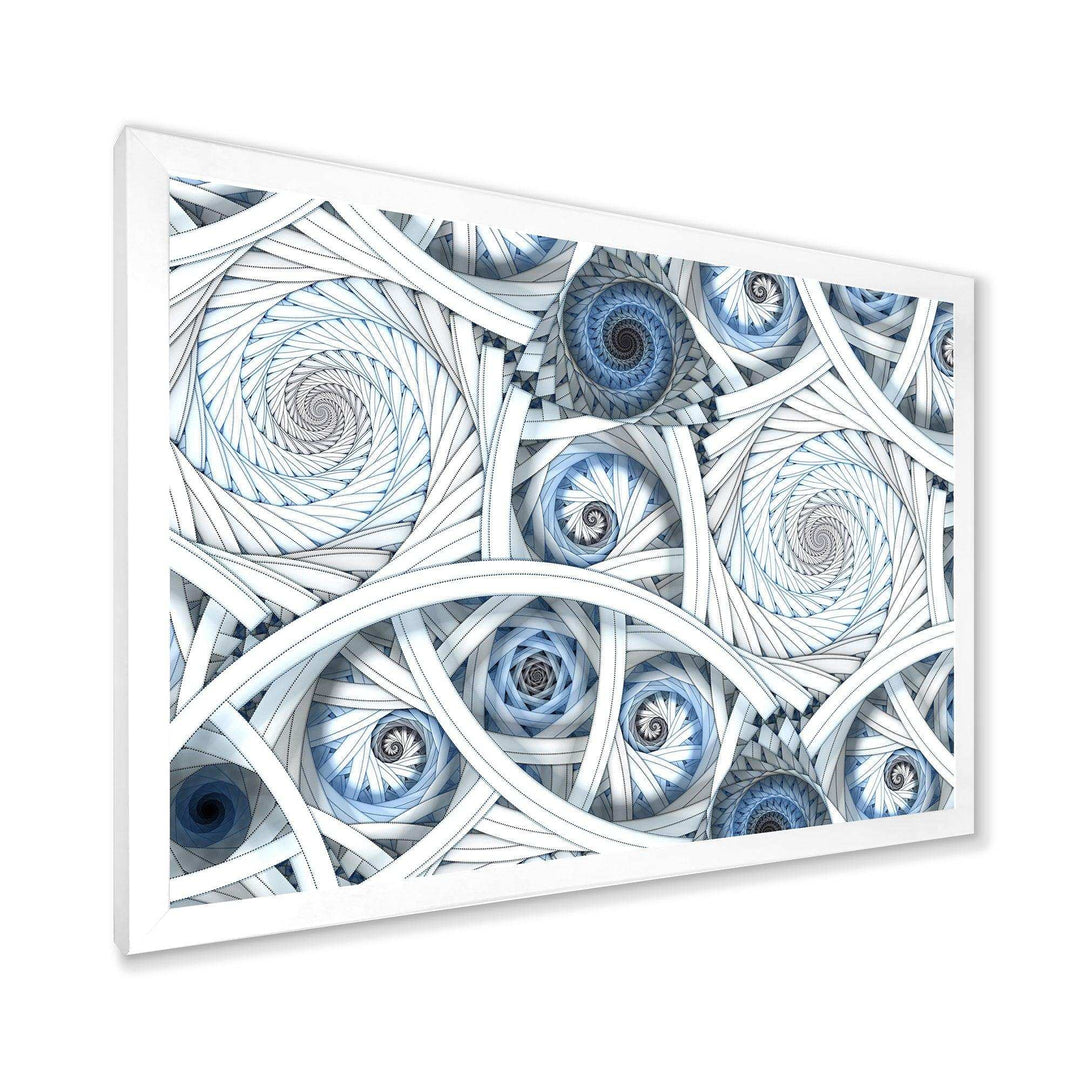 White Spiral with Blue Fractal Art - Modern Living Room Wall Decor