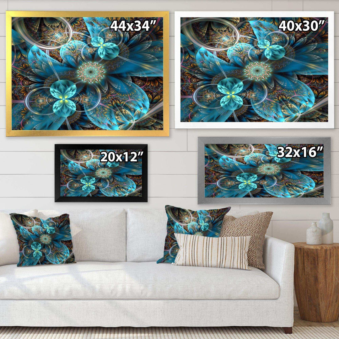 Fractal Blue Flowers - Modern Bedroom Wall Art