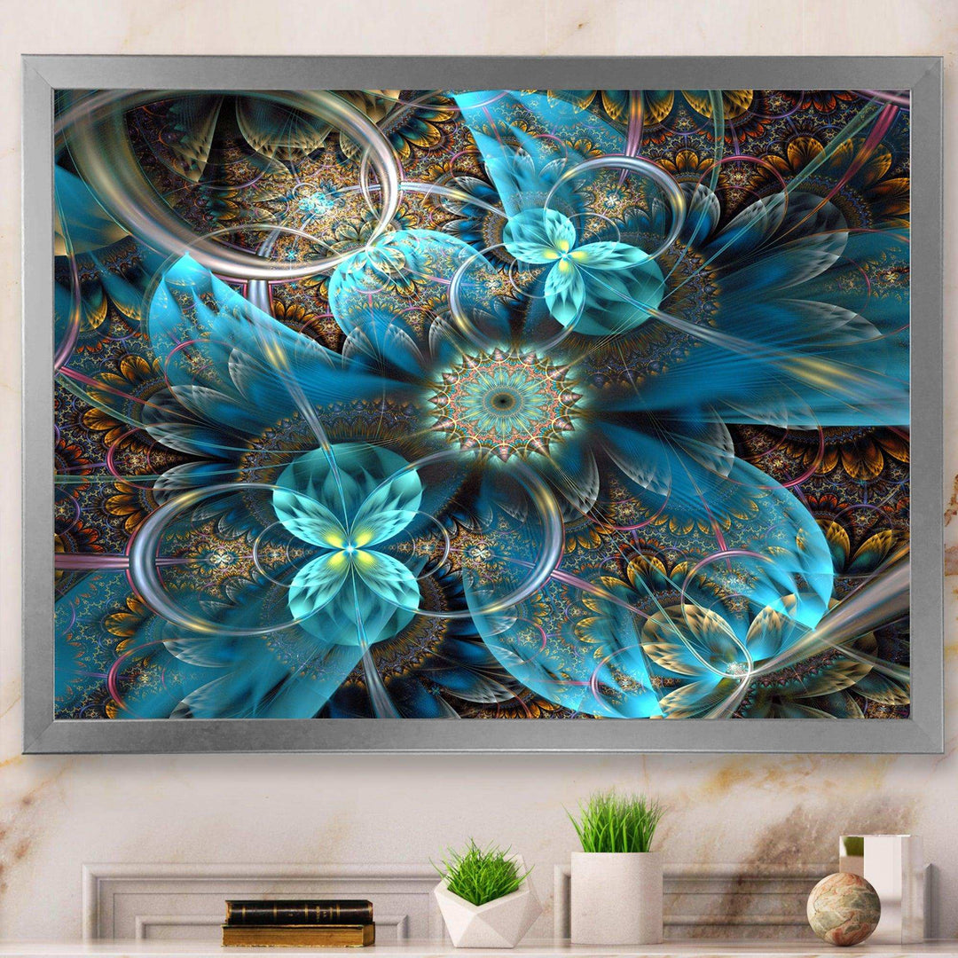 Fractal Blue Flowers - Modern Bedroom Wall Art