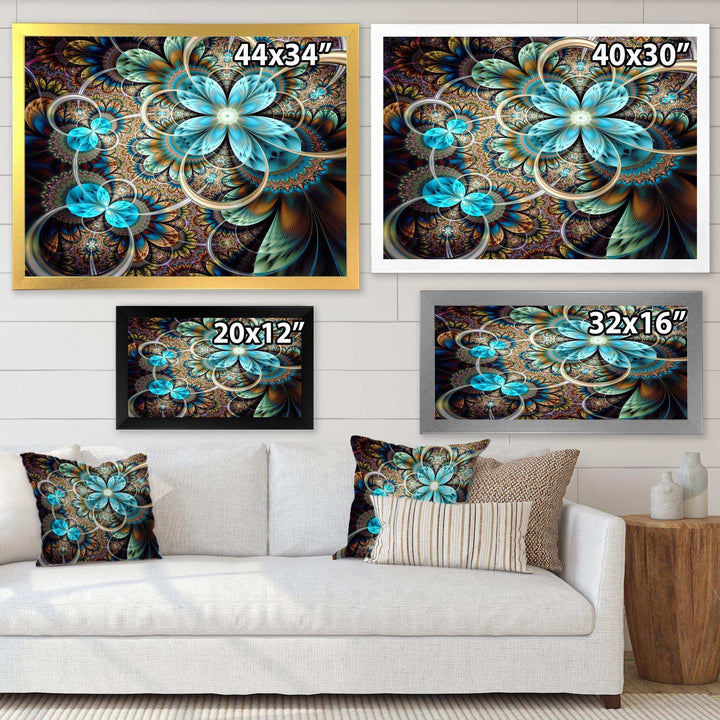 Colorful Fractal Flowers with Blue Shade - Modern Living Room Wall Decor