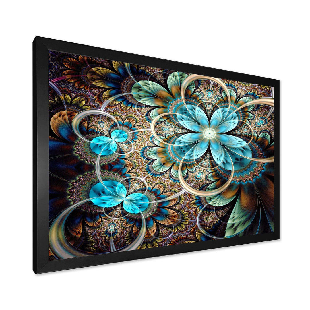 Colorful Fractal Flowers with Blue Shade - Modern Living Room Wall Decor