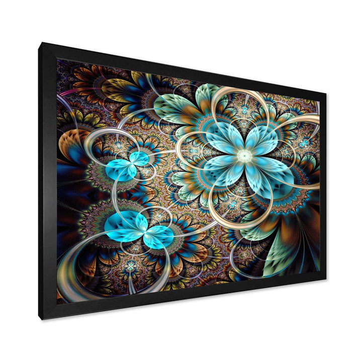 Colorful Fractal Flowers with Blue Shade - Modern Living Room Wall Decor