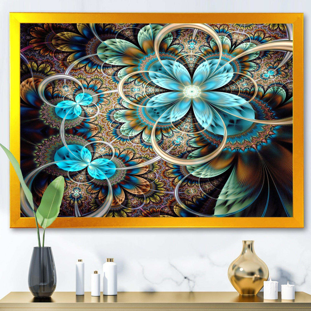 Colorful Fractal Flowers with Blue Shade - Modern Living Room Wall Decor