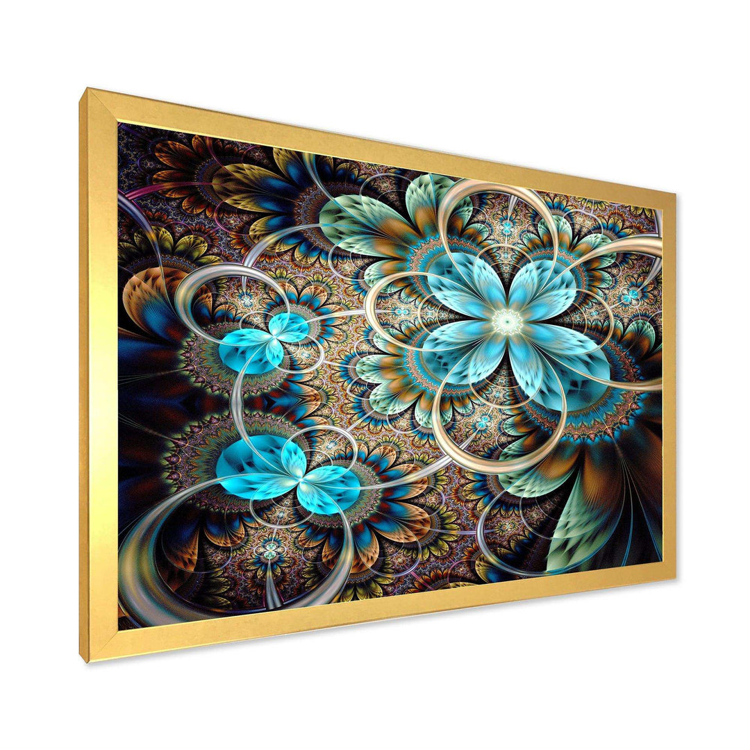 Colorful Fractal Flowers with Blue Shade - Modern Living Room Wall Decor