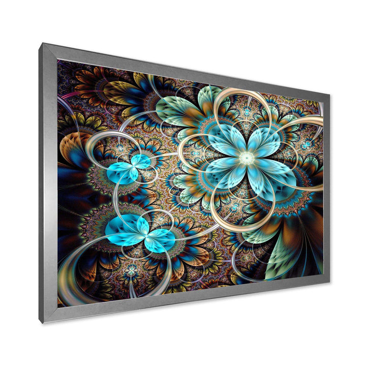 Colorful Fractal Flowers with Blue Shade - Modern Living Room Wall Decor
