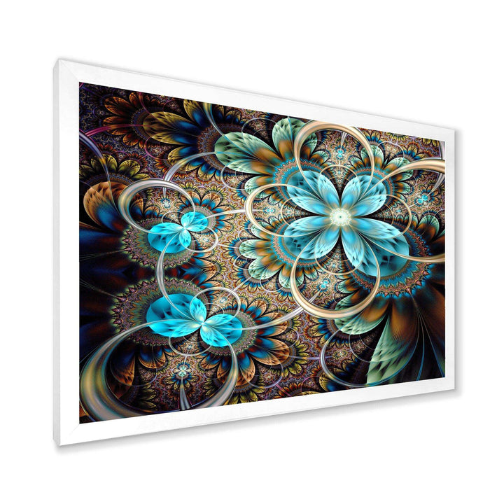 Colorful Fractal Flowers with Blue Shade - Modern Living Room Wall Decor