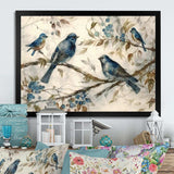 Four Vintage Blue Birds On A Branch IV