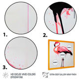 Watercolour Silhouette Of Pink And Black Flamingo II