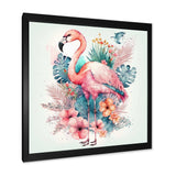 Pink Flamingo With Pink Flowers Watercolour I