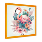 Pink Flamingo With Pink Flowers Watercolour I