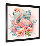 Pink Flamingo With Pink Flowers Watercolour II