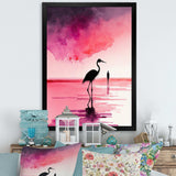 Watercolour Silhouette Of Pink And Black Flamingo III