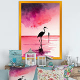 Watercolour Silhouette Of Pink And Black Flamingo III