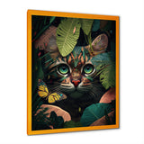 Cute Cat With Butterfly In Jungle Bushes II