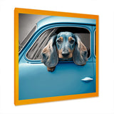 Portrait Of A Dachshund In A Blue Car I