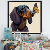 Cartoon Of Bachshund With Butterfly