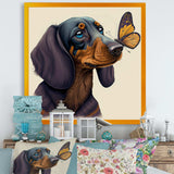 Cartoon Of Bachshund With Butterfly