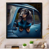 Portrait Of A Dachshund In A Blue Car III