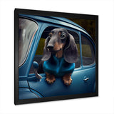 Portrait Of A Dachshund In A Blue Car III