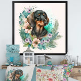 Cute Watercolor Dachshund With Flowers I