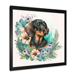 Cute Watercolor Dachshund With Flowers I