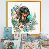 Cute Watercolor Dachshund With Flowers I