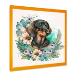 Cute Watercolor Dachshund With Flowers I