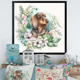 Cute Watercolor Dachshund With Flowers III