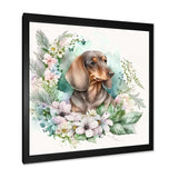 Cute Watercolor Dachshund With Flowers III