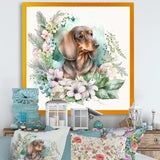 Cute Watercolor Dachshund With Flowers III