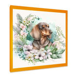 Cute Watercolor Dachshund With Flowers III