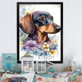 Cute Watercolor Dachshund With Flowers III